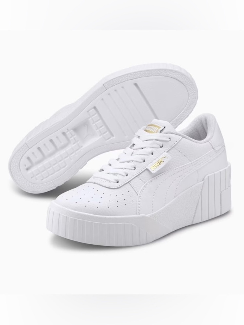 Puma Cali Wedge Leather Platform Sneakers with Gold Logo